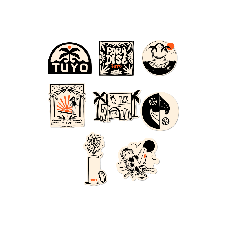 Pack de Stickers adesivos para garrafas térmicas da TUYO #packs_seaside
